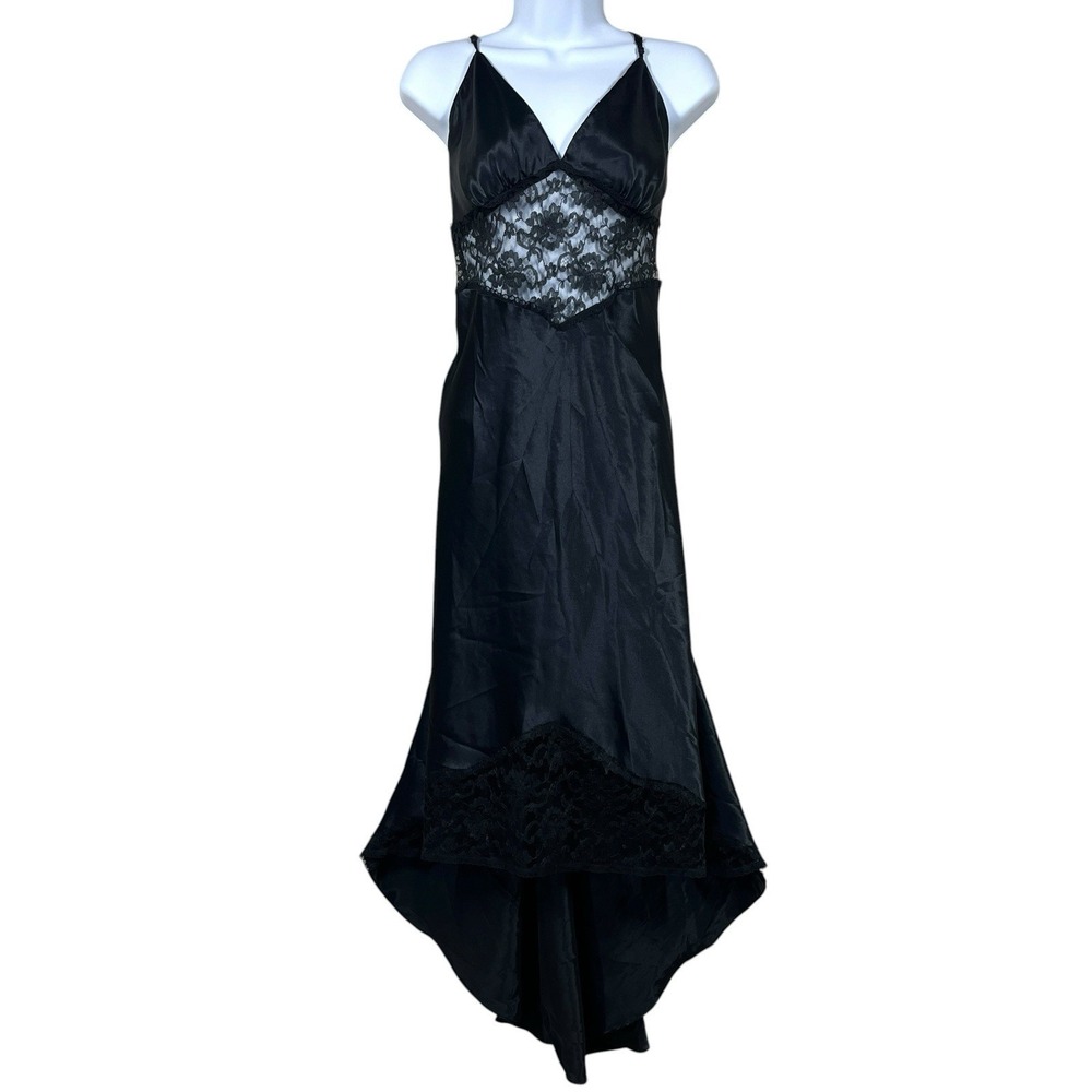Vtg Victoria's Secret Gold Label Slip Dress Size L Black Satin Lace Details Sexy